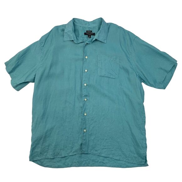 Pronto Uomo Shirt Mens 2X Big Man Sage Classic Fit Linen Button Up Short Sleeve - Picture 1 of 9